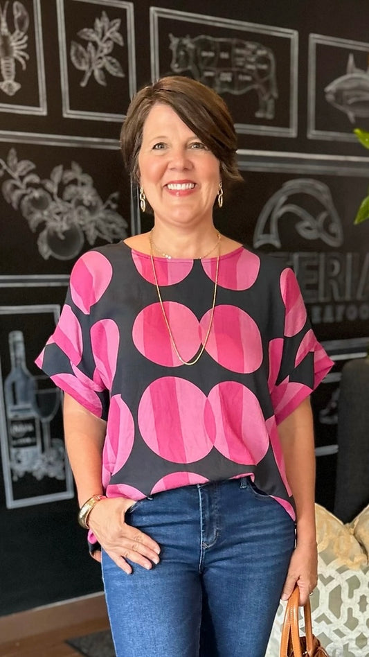 Avela Dot Mix Top - Black & Pink