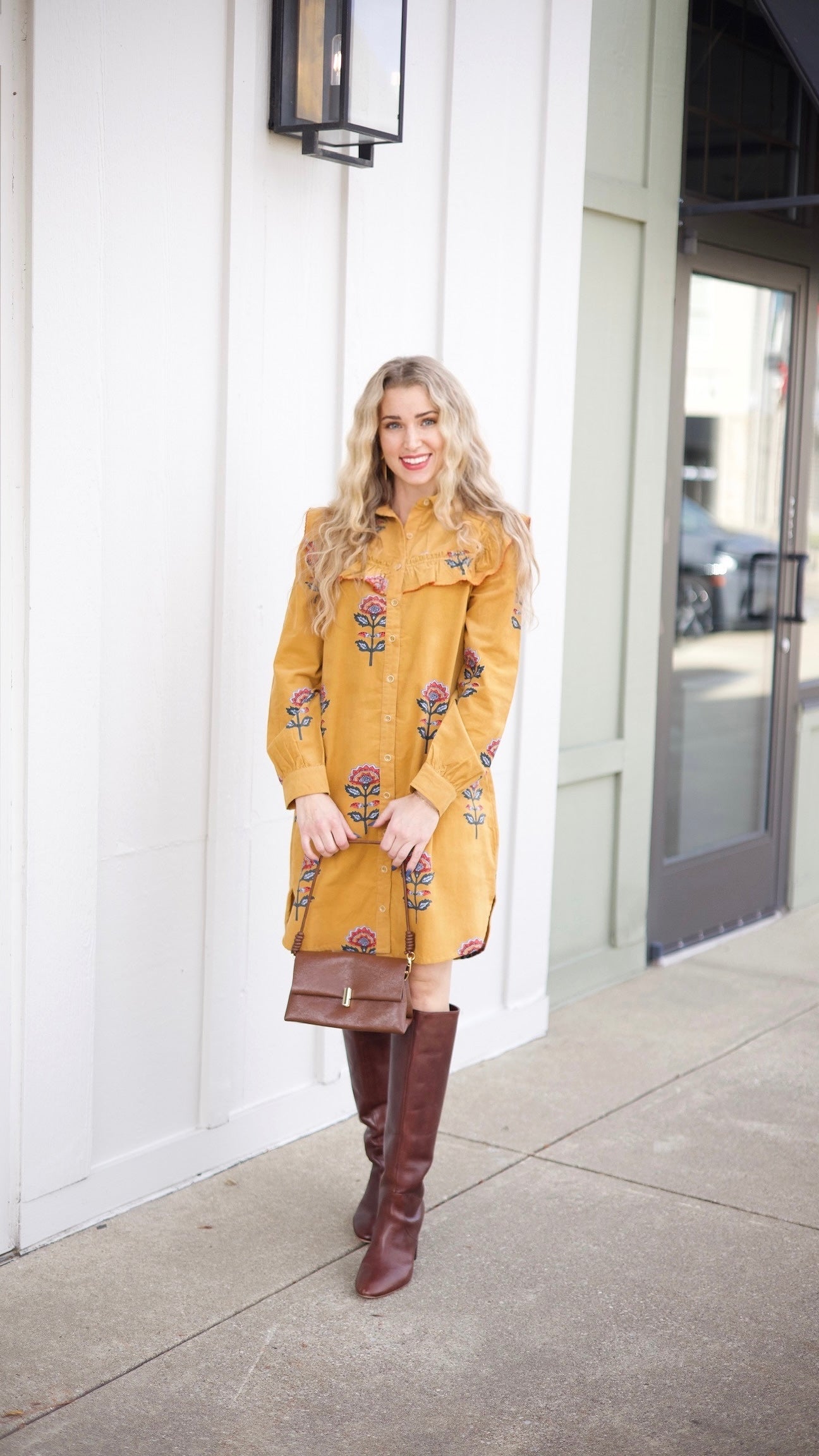 Ivy Jane Ruffled Yoka Shirt Dress - Gold