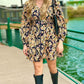 Black Floral Zip Mini Dress