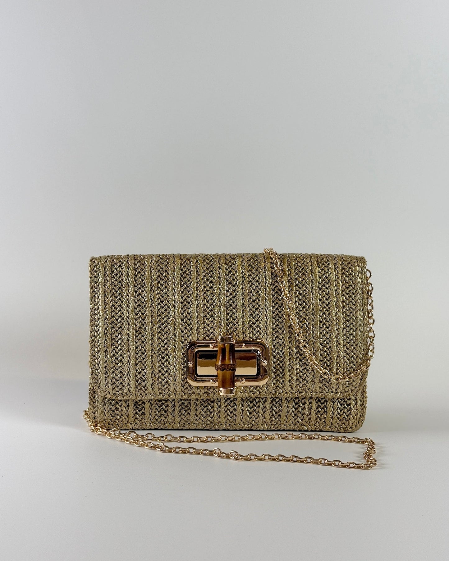 Lilly Gold Straw Clutch