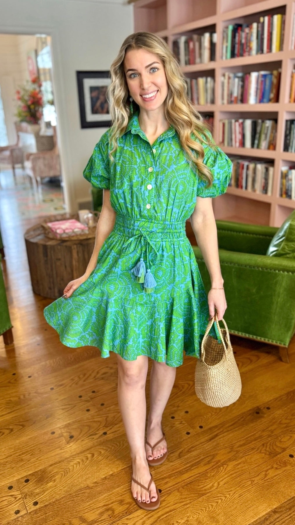 Uncle Frank Flounced Hem Shirt Dress - Green