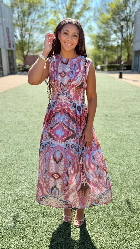 Helena Midi Dress - Pink/Blue