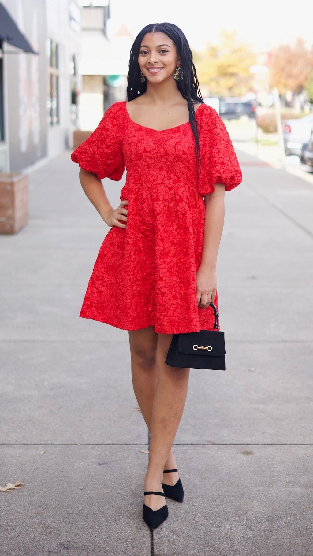 Red Jacquard Bubble Dress