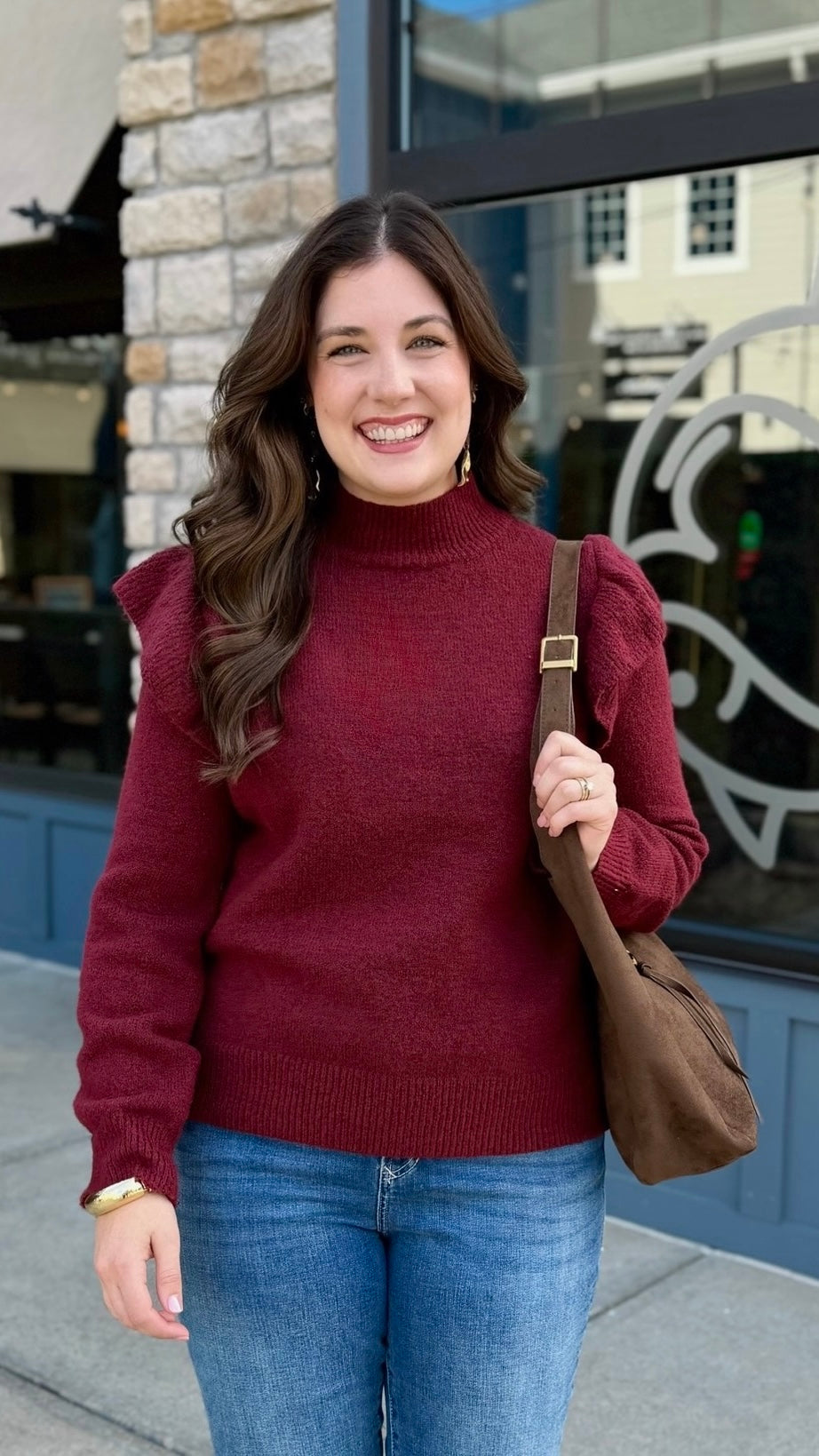Thais Ruffle Sleeve Sweater - Burgundy
