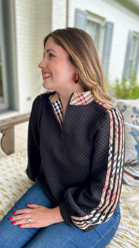 Vienna Quilted Quarter Zip - Black & Plaid