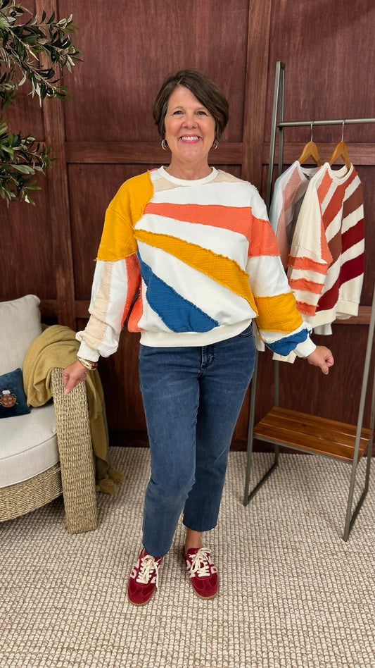 Agnes Wavy Stripe Pullover - Ivory Mix
