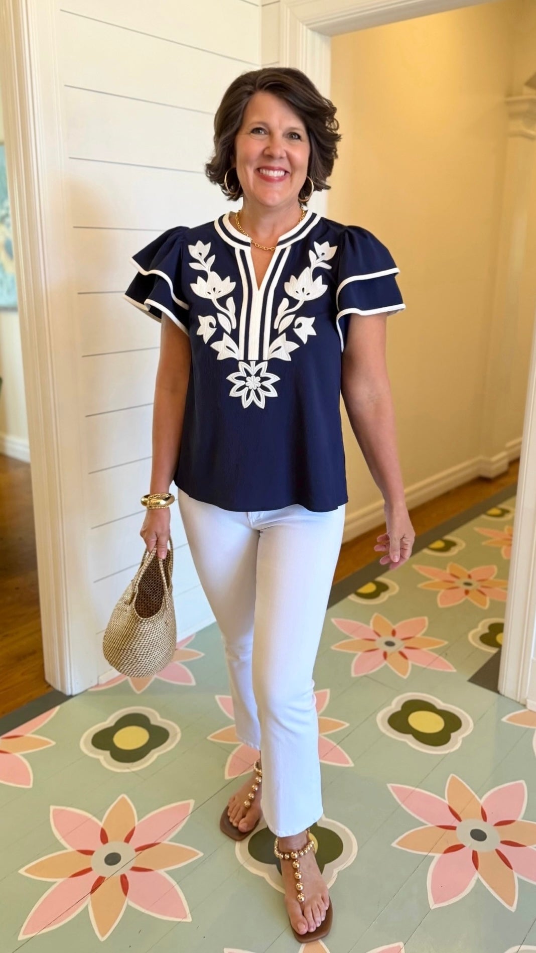 Addison Flutter Sleeve Top - Navy