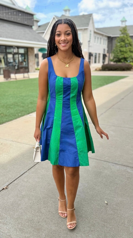Madison Color Block Mini Dress - Blue/Green