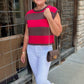 Madelyn Sleeveless Stripe Sweater - Red & Brown