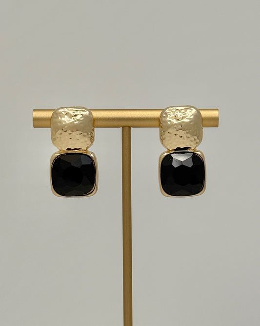 Bold Stone and Gold Earrings - Black