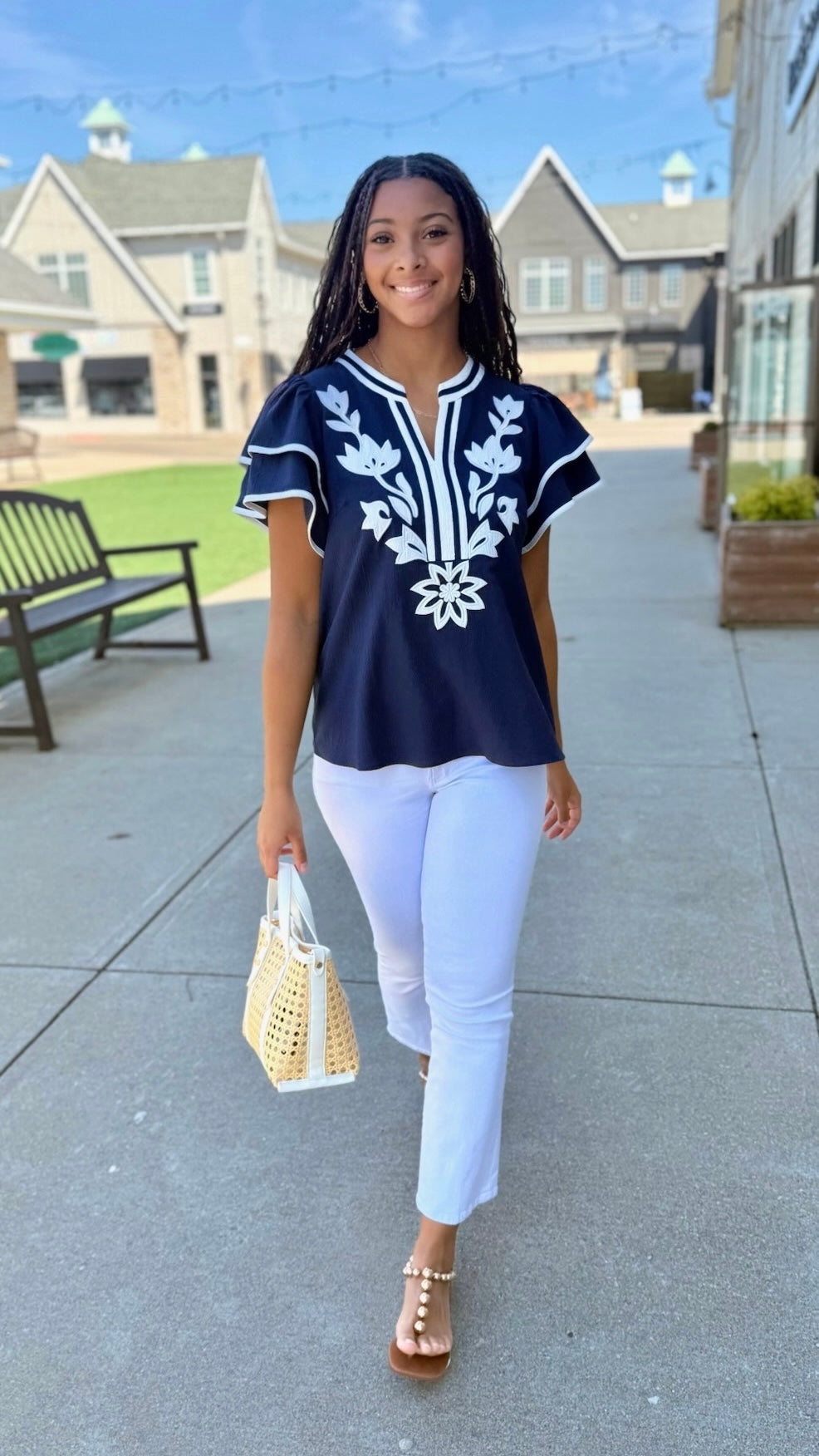 Addison Flutter Sleeve Top - Navy