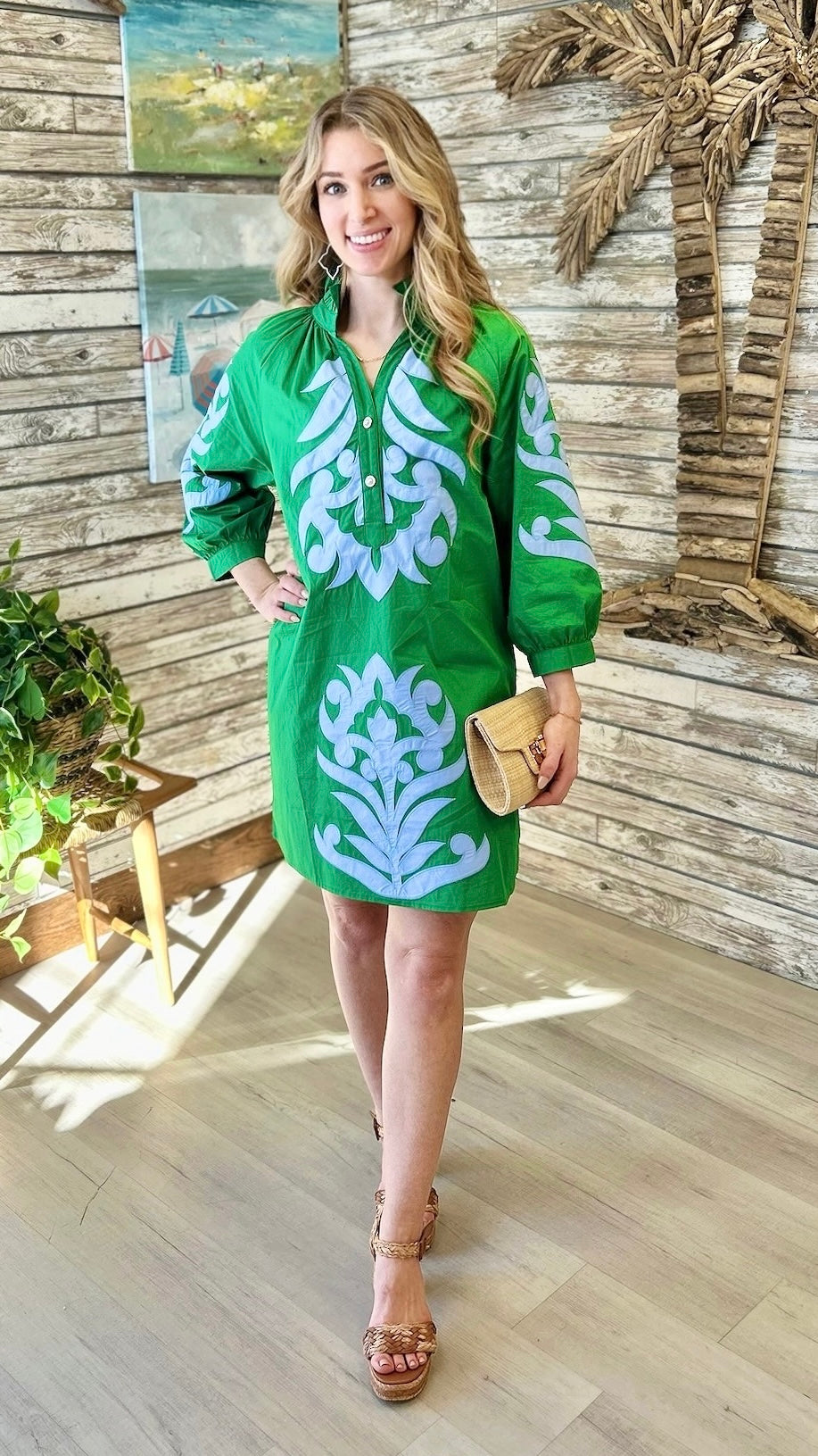 Clarissa Dress - Kelly Green & Light Blue