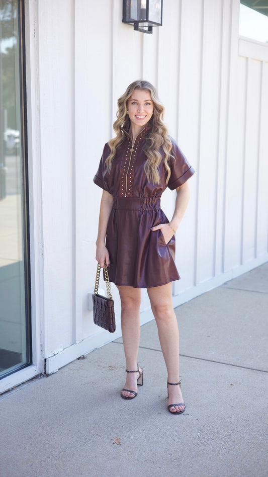 Emily McCarthy Chocolate Faux Leather Dress