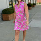 Tabi Horse Bit Ruffled Neck Dress - Pink & Lime