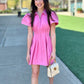 Aubrey Denim Pleat Waist Zip Mini Shirt Dress - Pink