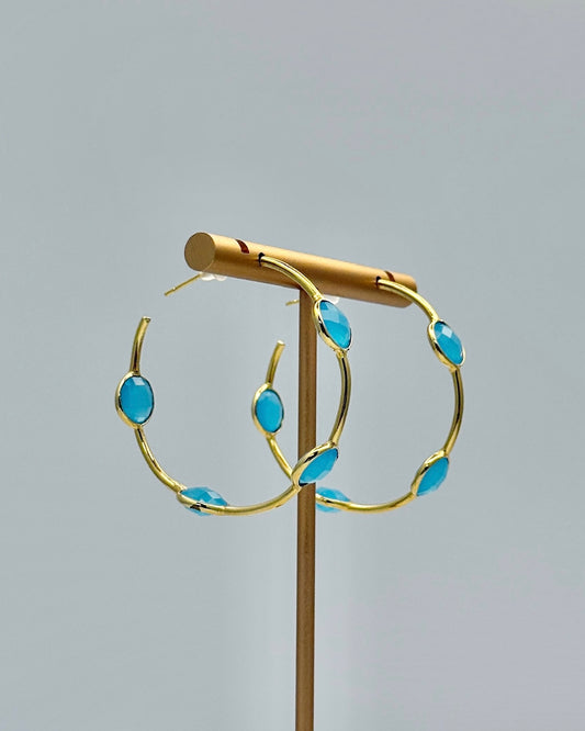 Gold & Aqua Crystal Hoop Earrings
