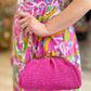 Italian Leather & Raffia Clutch - Hot Pink