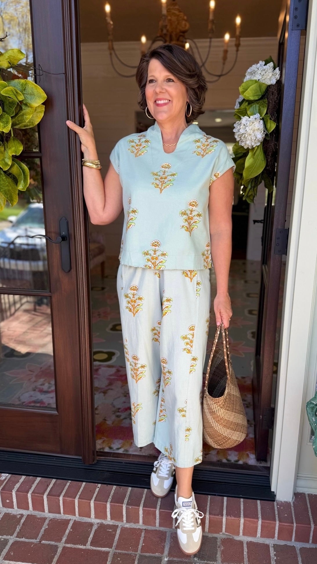Ivy Jane Print Popover Top - Aqua