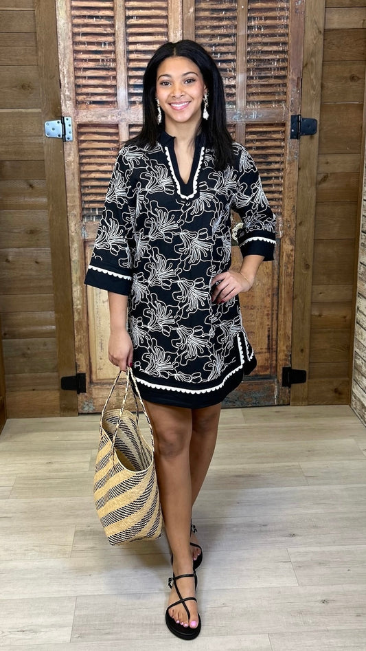 Veronica Embroidered Dress - Black