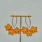 Oval and Flower Raffia Earrings - Orange