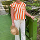 Jayne Stripe Top - Orange & Ivory