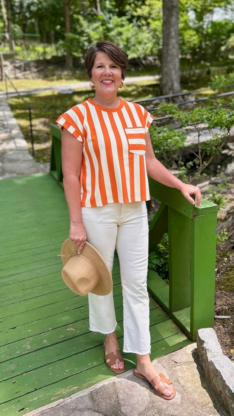Jayne Stripe Top - Orange & Ivory