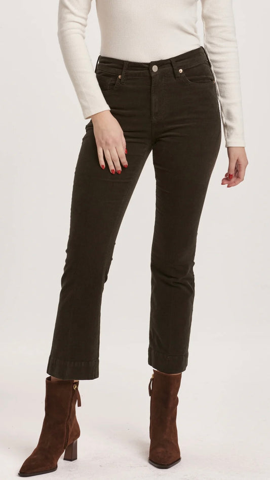 Dear John Jeanne Crop Microflare Corduroy - Forest Pine