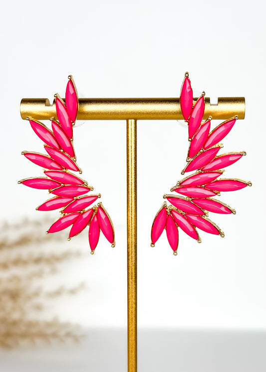 Acrylic Beaded Fan Earrings - Fuchsia