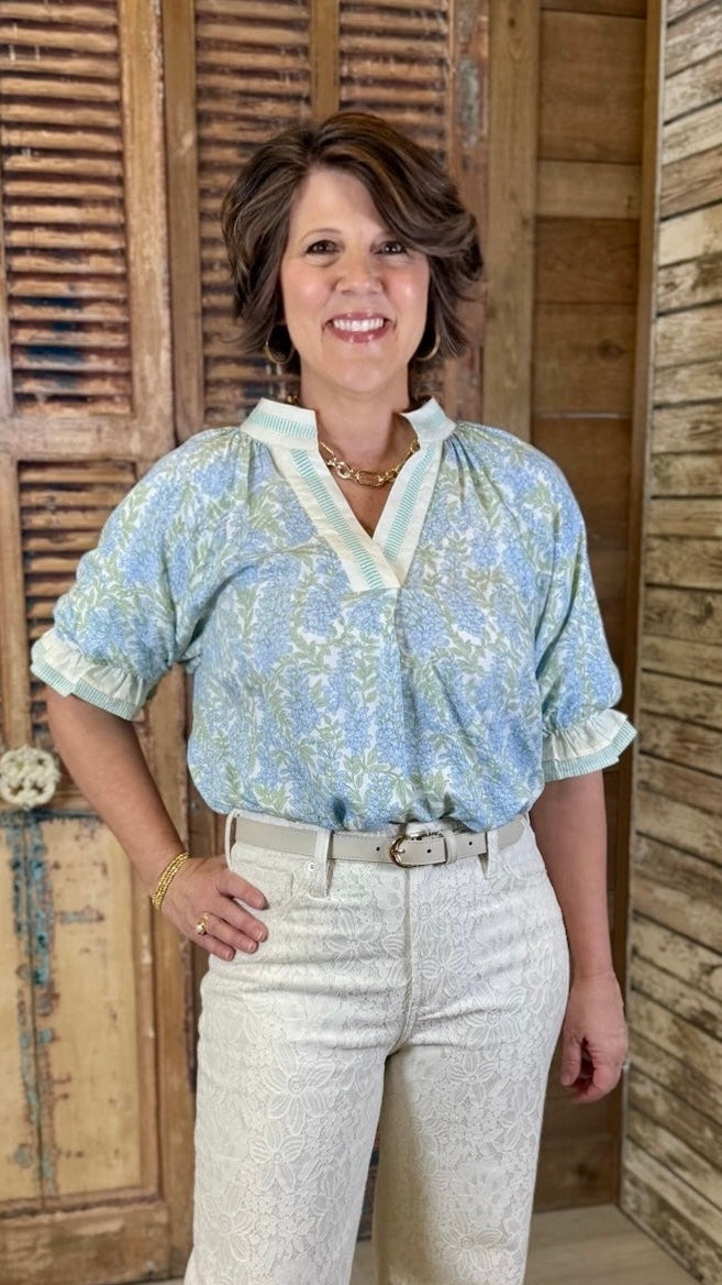 Brinley Blossoms Top - Sky Blue