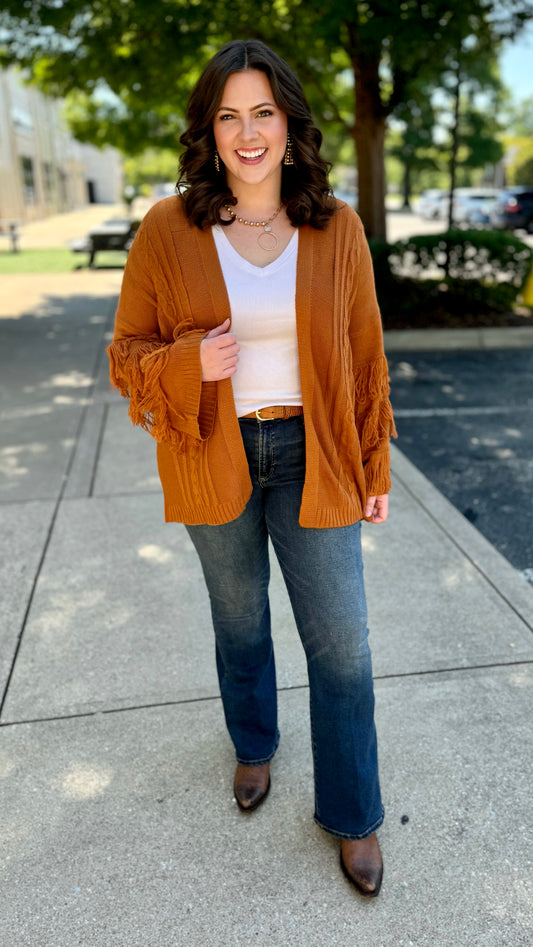 Camel Fringe Sleeve Cardigan