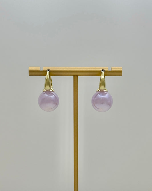 Lavender Pearl Drop Hoop Earrings