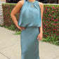 Aria Satin Maxi Skirt - Teal