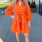 Jade Orange Lace Sleeve Tiered Dress
