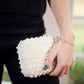 Hand Beaded Silver Pearl Clutch/ Crossbody