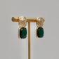 Bold Square Stone Earrings - Green