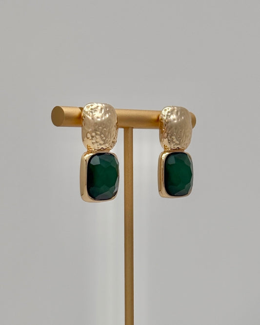Bold Square Stone Earrings - Green