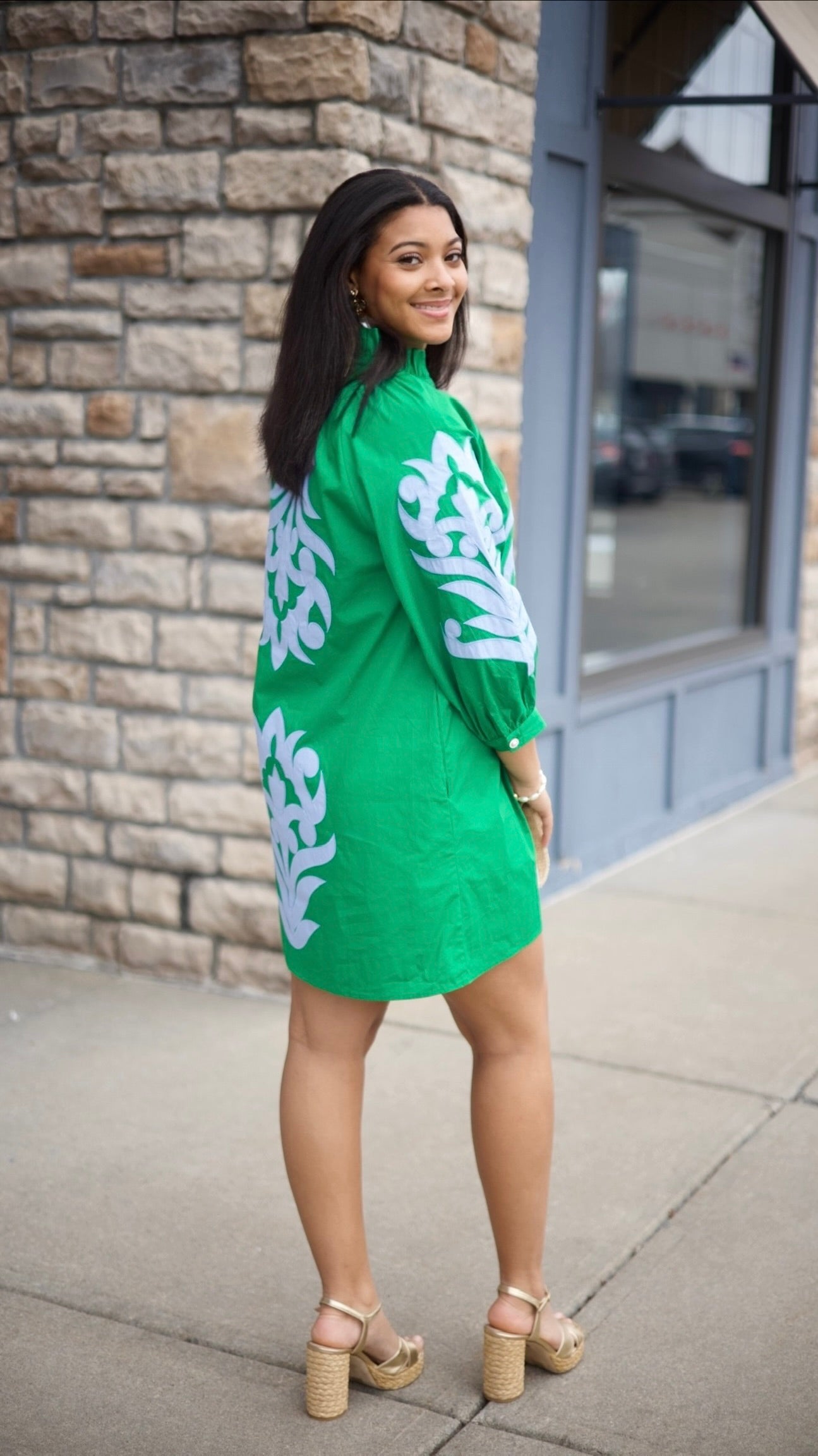 Clarissa Dress - Kelly Green & Light Blue