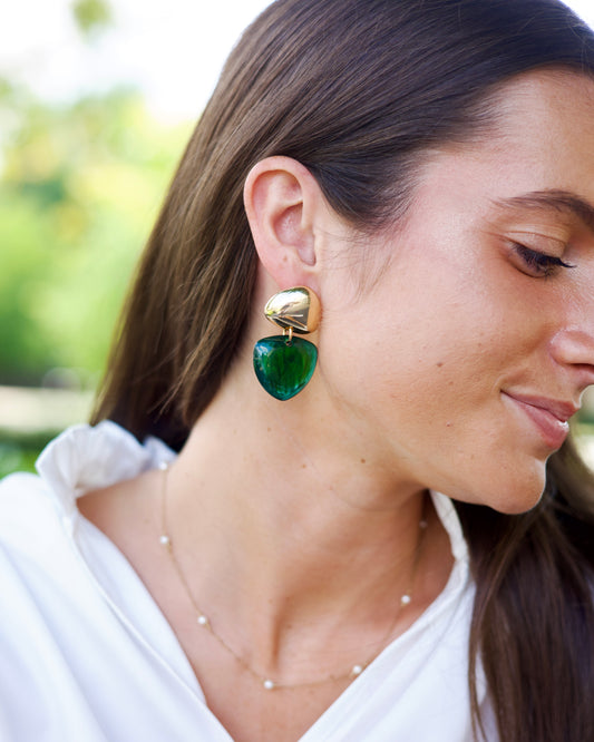 Triangle Drop Earrings - Emerald