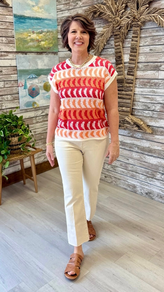 Wendy Wavy Stripe Sweater - Red/Orange