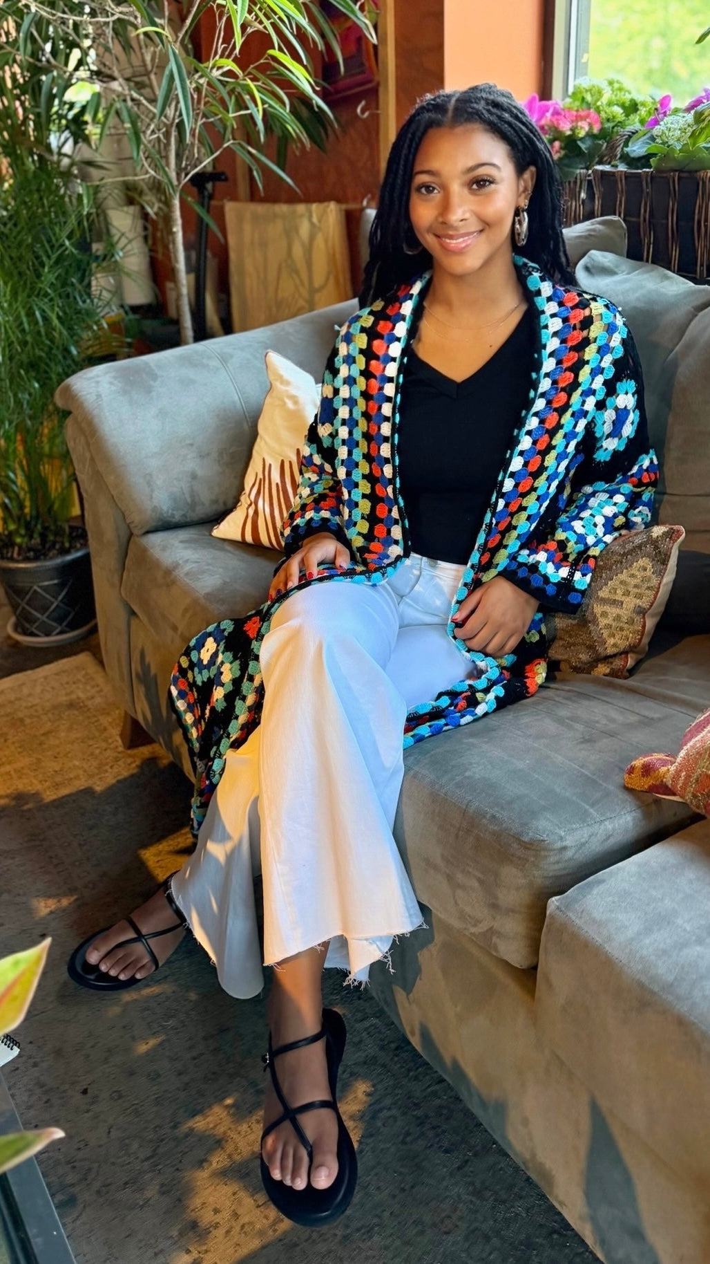 Zoe Crochet Cardigan - Black Multi