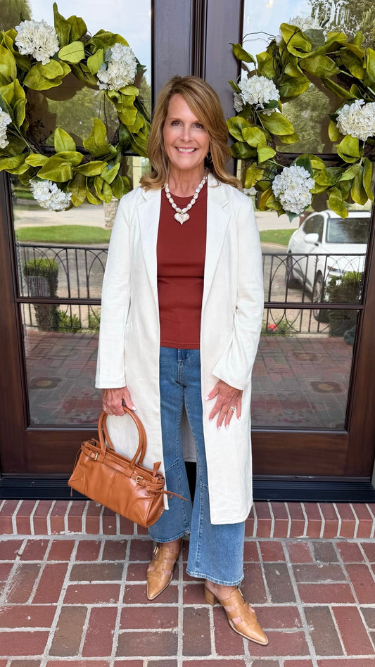 Mallory Faux Suede Duster - Ivory