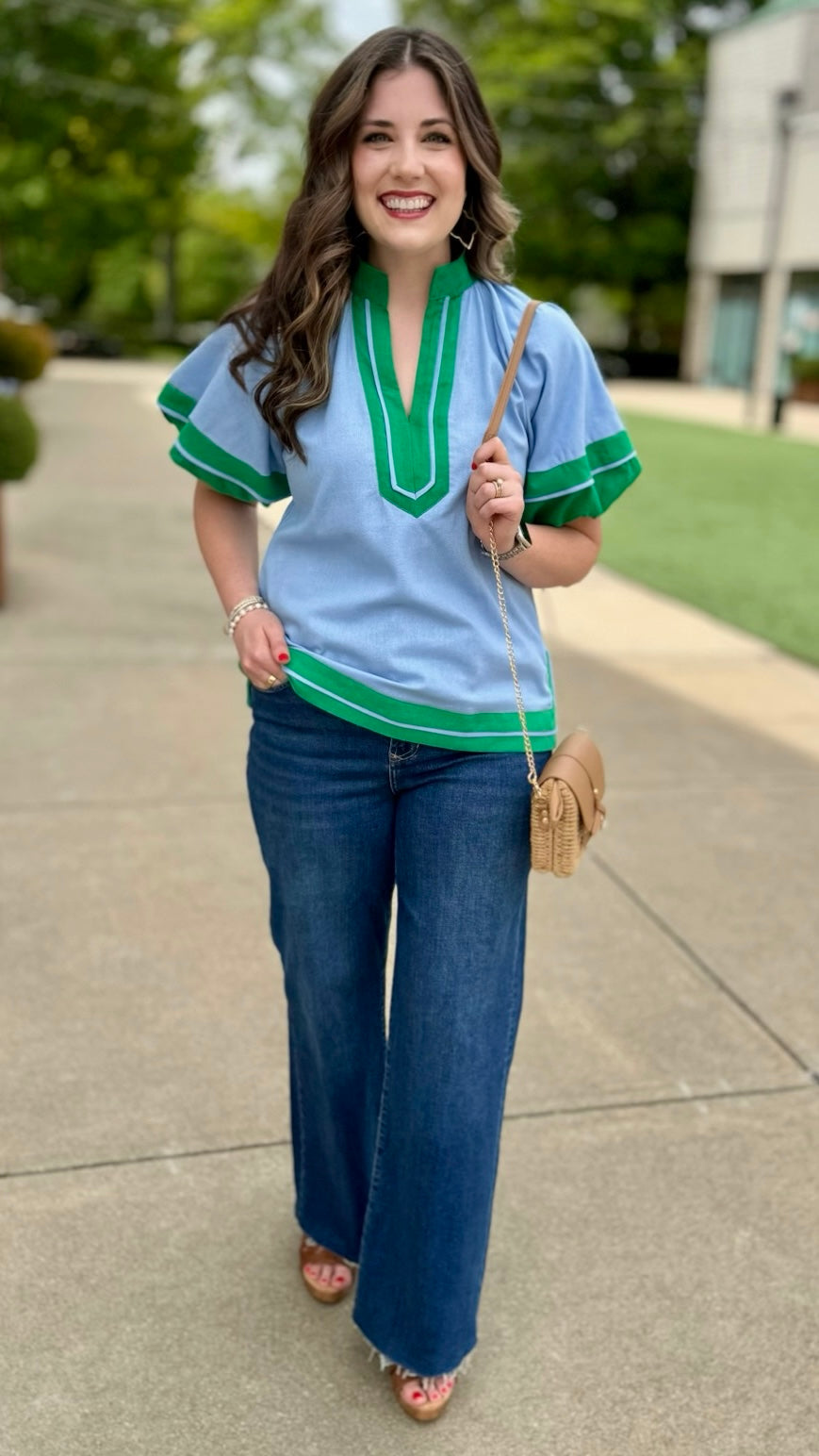 New Nancy Top - Blue & Kelly Green – Tunie's Boutique