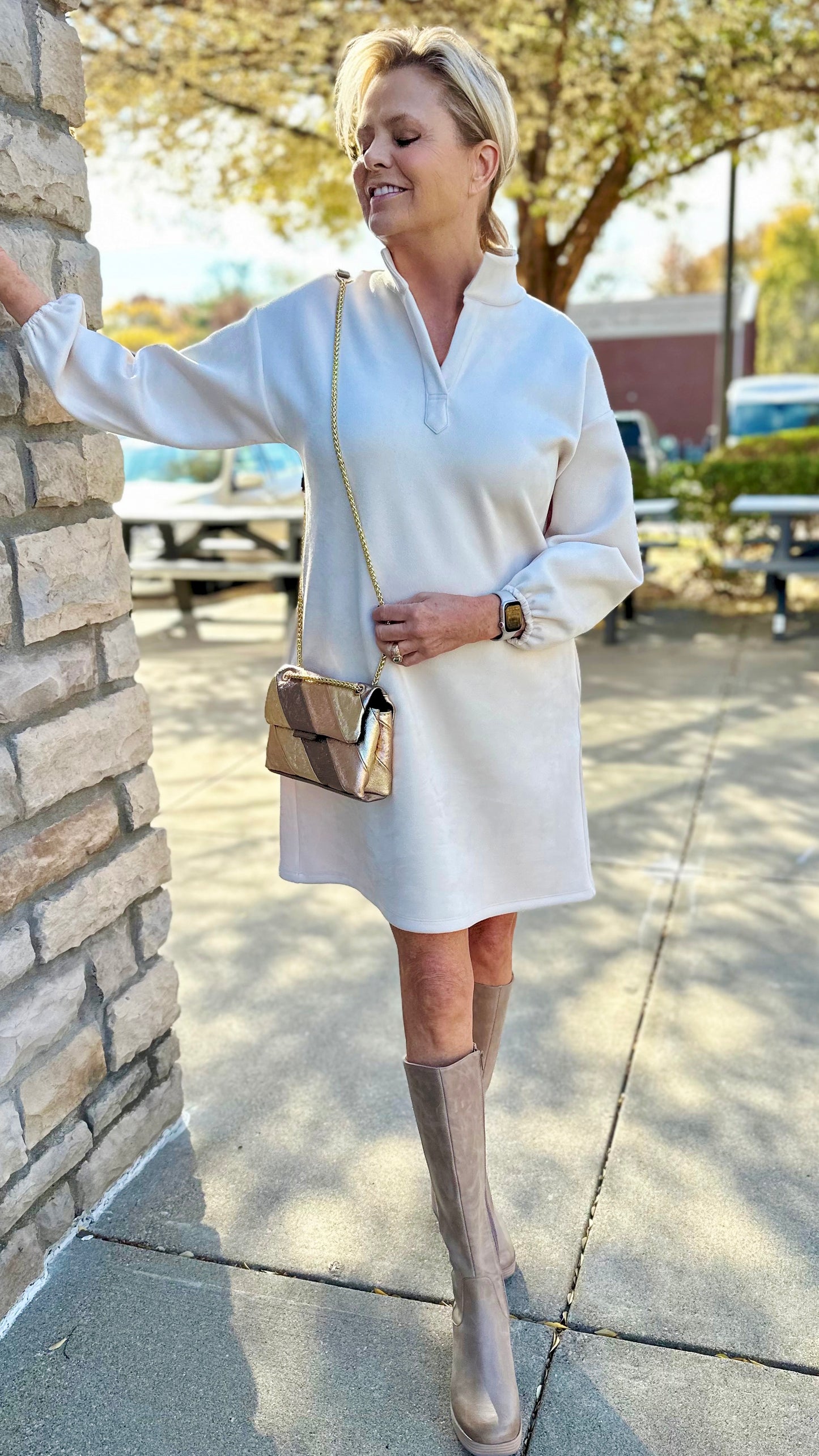 Jude Connally Florence Faux Suede Dress - Ivory