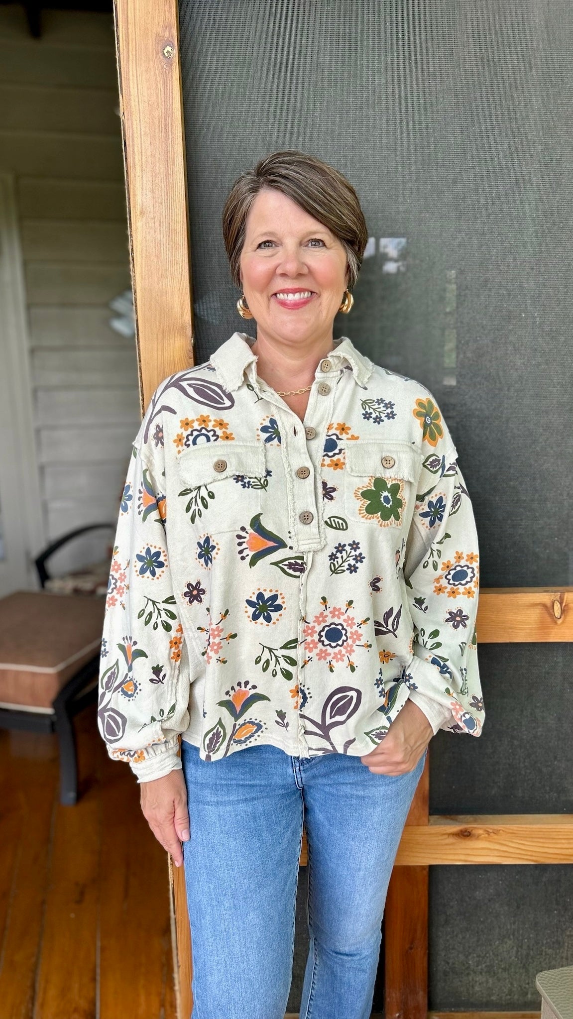 ECRU FLORAL PULLOVER