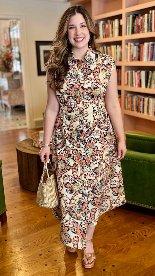 Charlene Midi Dress - Orange Multi