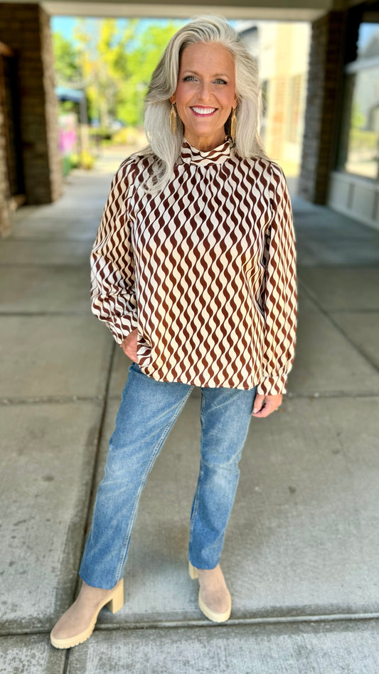 Wonderfully Wavy Tie Back Top - Brown
