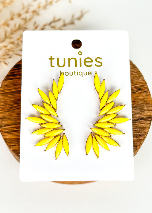 Acrylic Beaded Fan Earrings - Yellow
