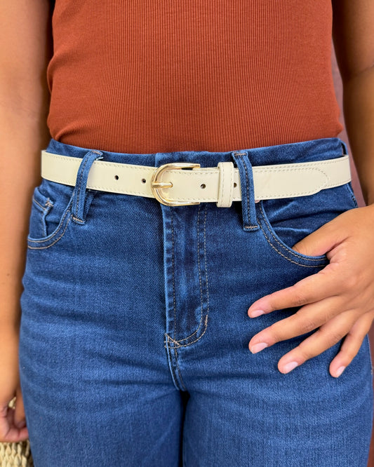 Ivory Skinny Leather Belt