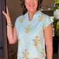 Ivy Jane Print Popover Top - Aqua