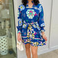Jenny Floral Belted Dress - Cobalt